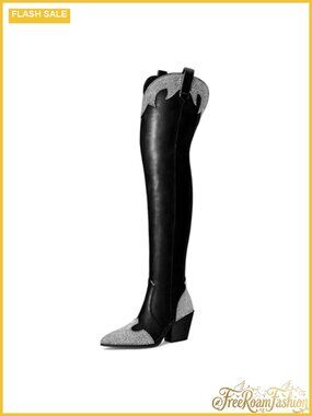 Thigh High Cowboy Boots Chunky Heel Pointed Toe Over The Knee Boots